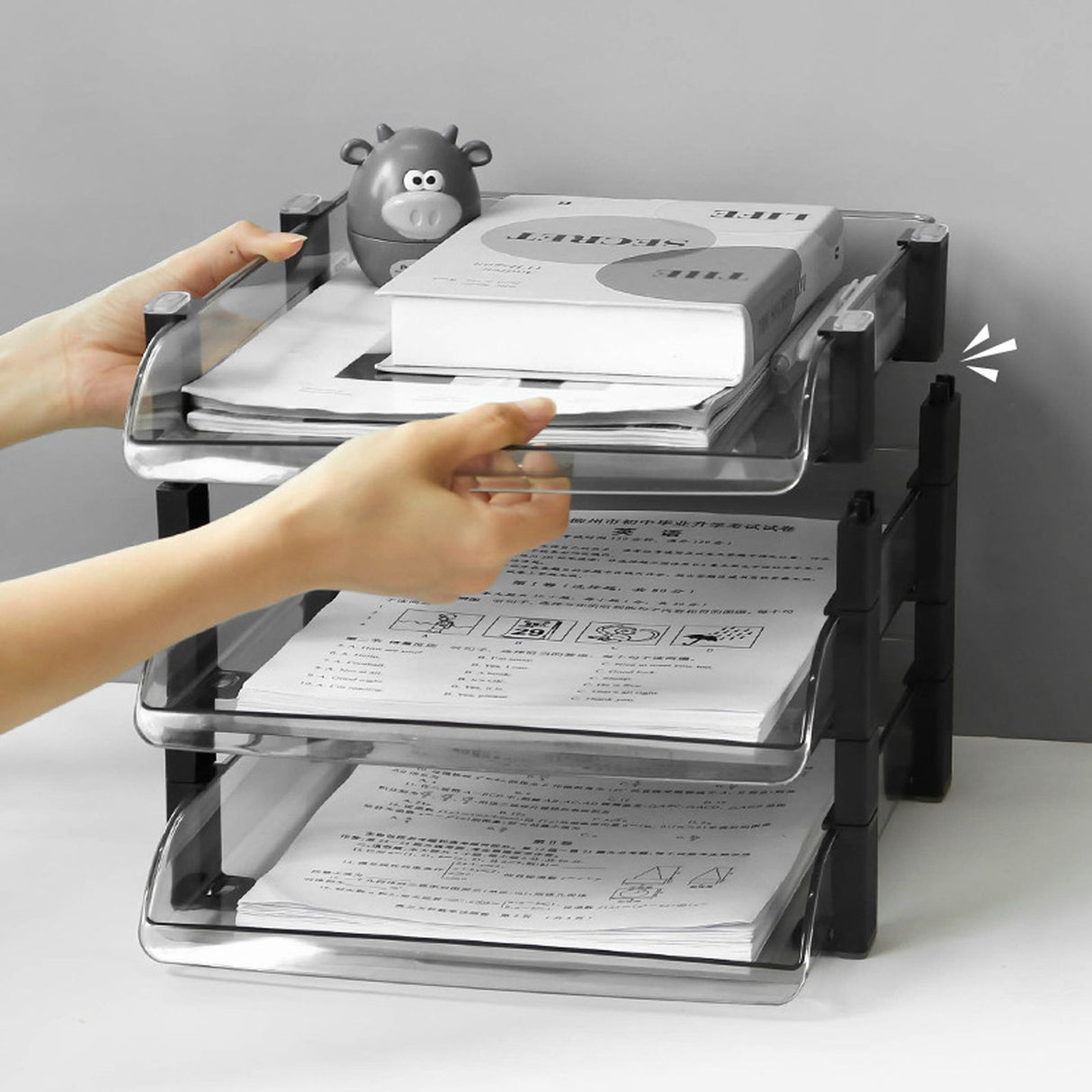 Desk File Letter Tray Layered Classified Documents Rack Acrylic Office Storage Rack Transparent 3 Layers 280x372x247mm