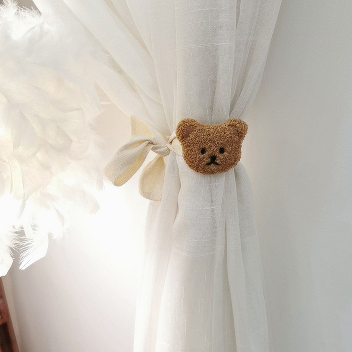 Curtain Tiebacks Embroidered Bear Head Curtain Strap Tie Rope Children Room Decoration Brown Bear