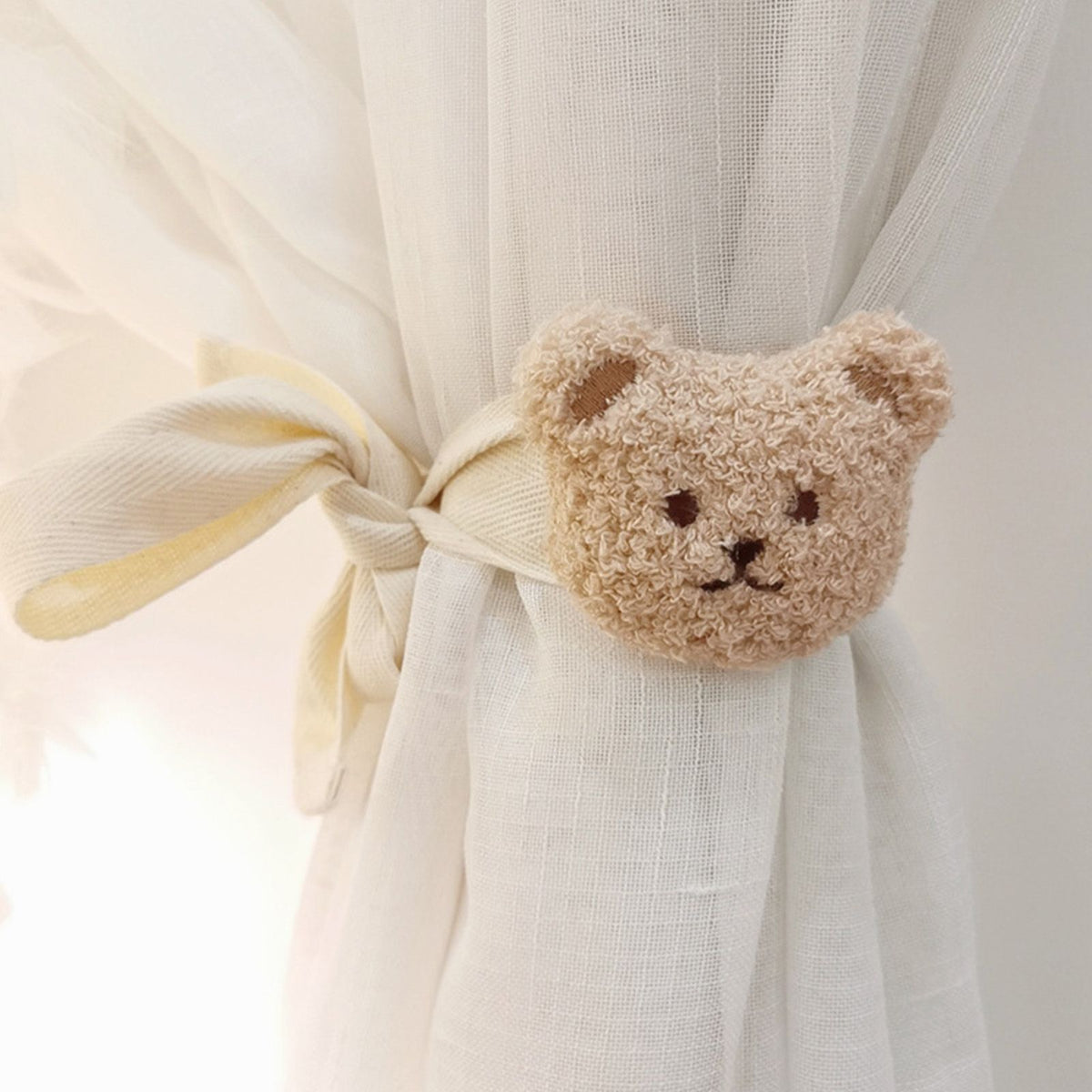 Curtain Tiebacks Embroidered Bear Head Curtain Strap Tie Rope Children Room Decoration Milk Tea Color Bear