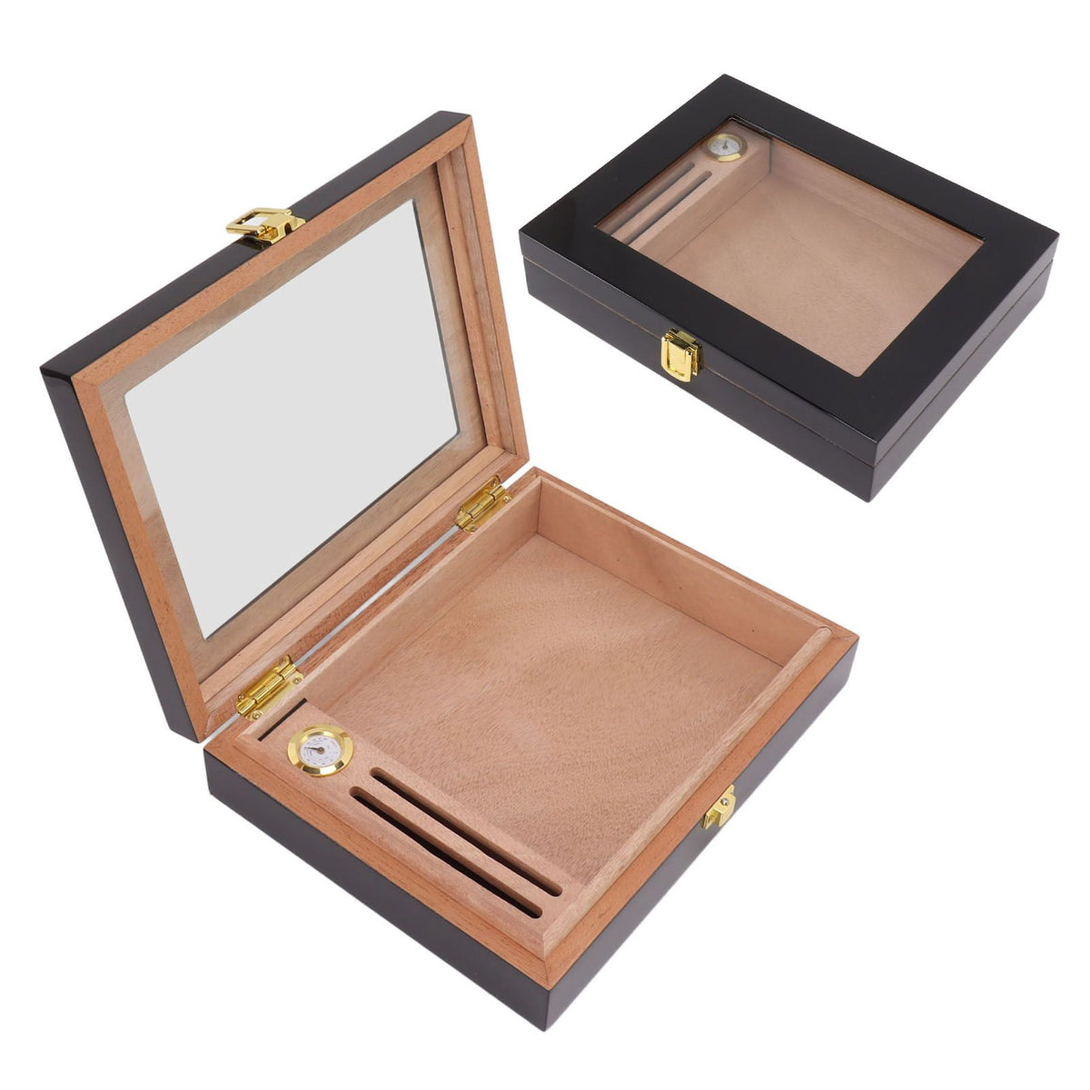 Cigar Humidors Box Transparent Window Cigar Humidor Mini Portable Cigar Box with Mechanical Hygrometer