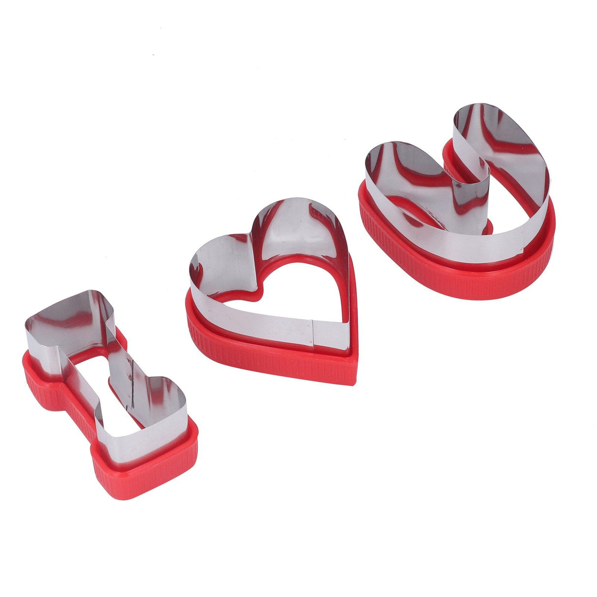 3 PCS Stainless Steel Biscuits Molds Valentine Day Cake Moulds Vegetable Sandwich Biscuits Cutters Red