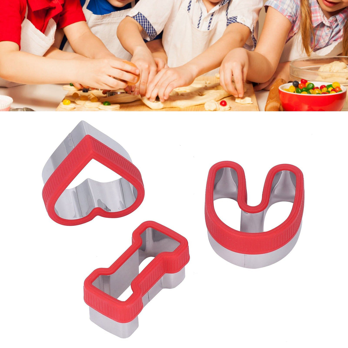 3 PCS Stainless Steel Biscuits Molds Valentine Day Cake Moulds Vegetable Sandwich Biscuits Cutters Red