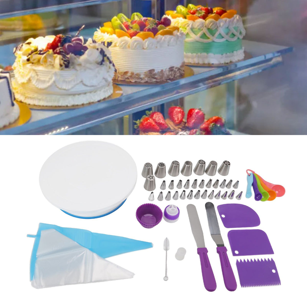 Cake Turntable Set Decorating Table Decorating Piping Nozzle Silicone Bag DIY Baking Set