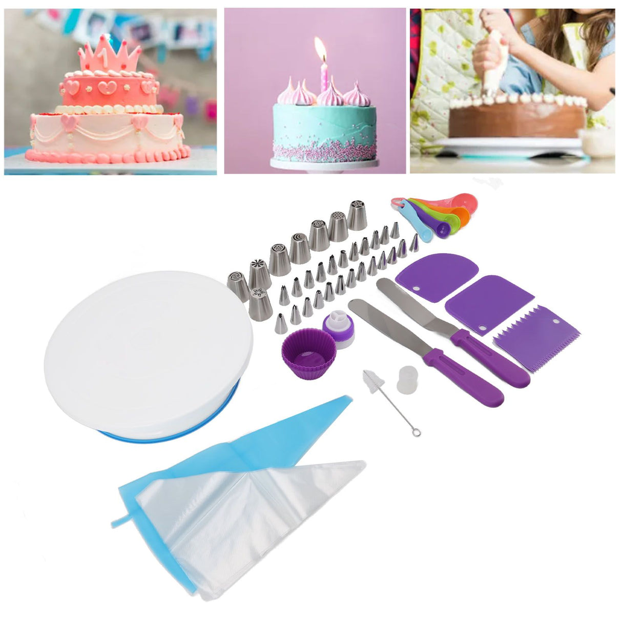 Cake Turntable Set Decorating Table Decorating Piping Nozzle Silicone Bag DIY Baking Set