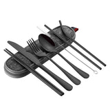 8 Pieces Stainless Steel Flatware Set Portable Travel Cutlery Set with Case Chopsticks Knife Fork Spoon Straws Cleaning Brush