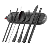 8 Pieces Stainless Steel Flatware Set Portable Travel Cutlery Set with Case Chopsticks Knife Fork Spoon Straws Cleaning Brush