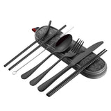 8 Pieces Stainless Steel Flatware Set Portable Travel Cutlery Set with Case Chopsticks Knife Fork Spoon Straws Cleaning Brush