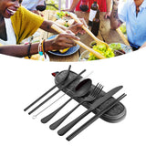 8 Pieces Stainless Steel Flatware Set Portable Travel Cutlery Set with Case Chopsticks Knife Fork Spoon Straws Cleaning Brush