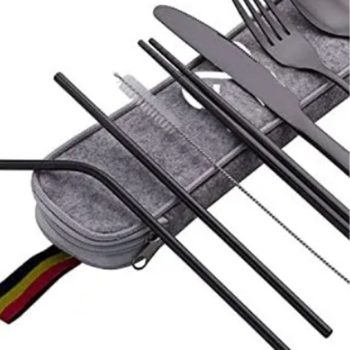 8 Pieces Stainless Steel Flatware Set Portable Travel Cutlery Set with Case Chopsticks Knife Fork Spoon Straws Cleaning Brush