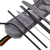 8 Pieces Stainless Steel Flatware Set Portable Travel Cutlery Set with Case Chopsticks Knife Fork Spoon Straws Cleaning Brush