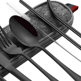 8 Pieces Stainless Steel Flatware Set Portable Travel Cutlery Set with Case Chopsticks Knife Fork Spoon Straws Cleaning Brush