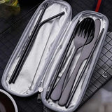 8 Pieces Stainless Steel Flatware Set Portable Travel Cutlery Set with Case Chopsticks Knife Fork Spoon Straws Cleaning Brush - Extra Image