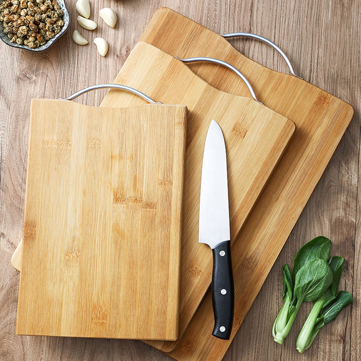 3 Pcs Bamboo Cutting Board Double Sided Double Use Different Sizes Wood Cutting Board Set for Home