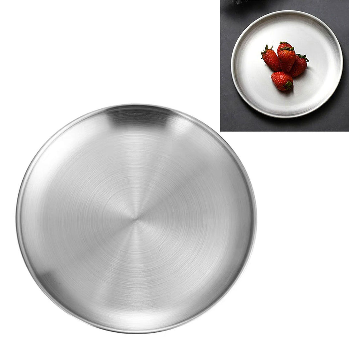 Stainless Steel Round Pizza Pan Tray Diameter 11.8in Round Brushed Metal Dinner Plates for Cake Dessert Fruit Western Cuisine