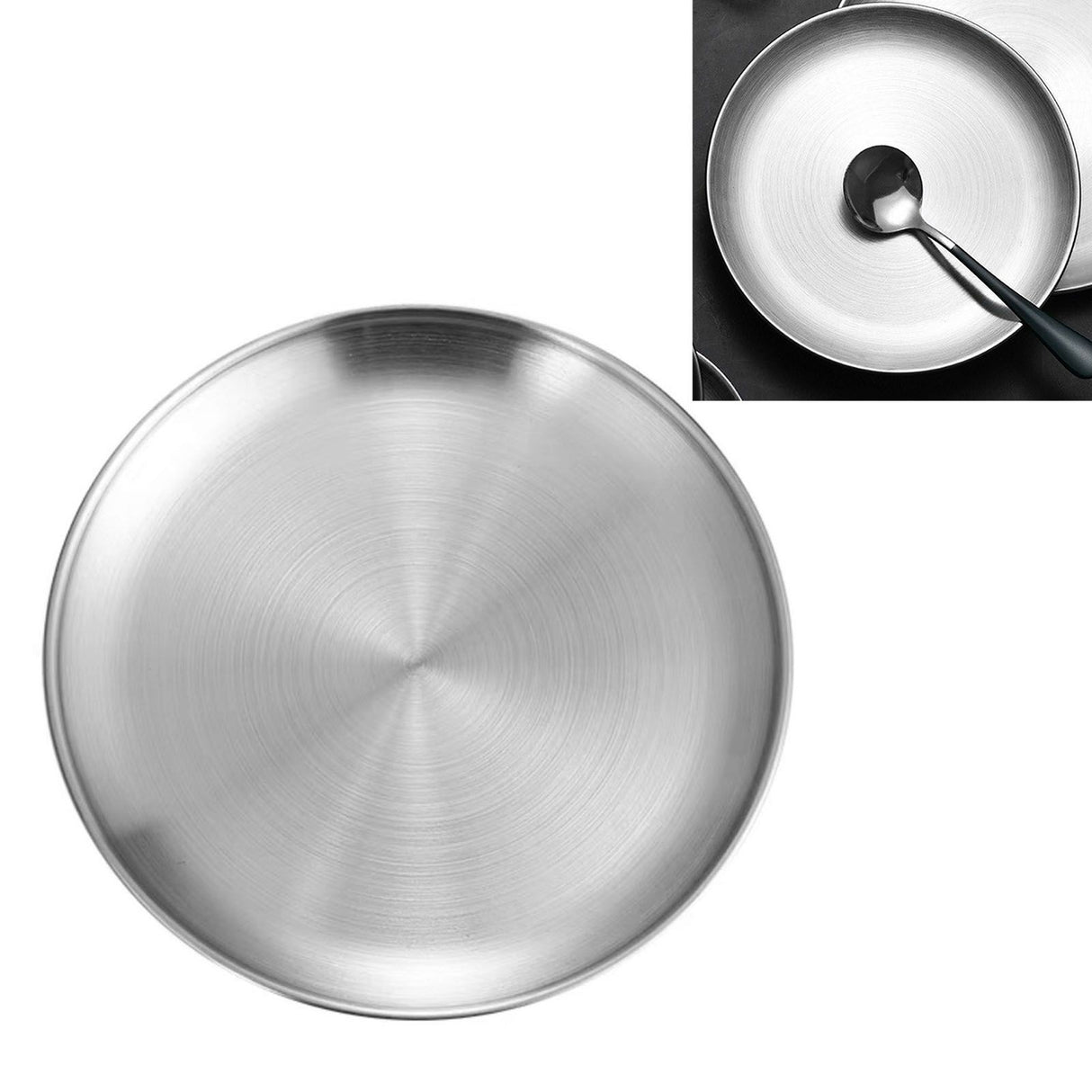 Stainless Steel Round Pizza Pan Tray Diameter 11.8in Round Brushed Metal Dinner Plates for Cake Dessert Fruit Western Cuisine
