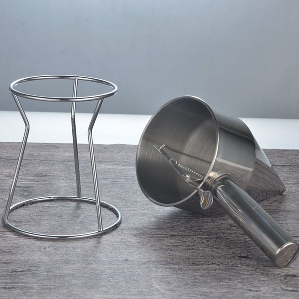 Stainless Steel Pancake Batter Dispenser Baking Cake Funnel Dispenser with Stable Rack for Takoyaki Ball Waffles