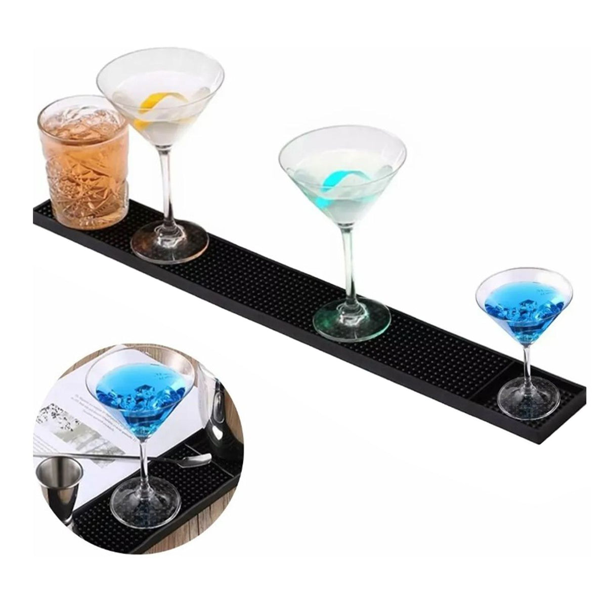 60x8x1CM Bar Rail Mat PVC Black Antiskid Bar Service Spill Mat for Coffee Hairdressing