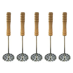 5pcs Potato Masher Portable Stainless Steel Wooden Handle Manual Spud Smasher Kitchen Tool