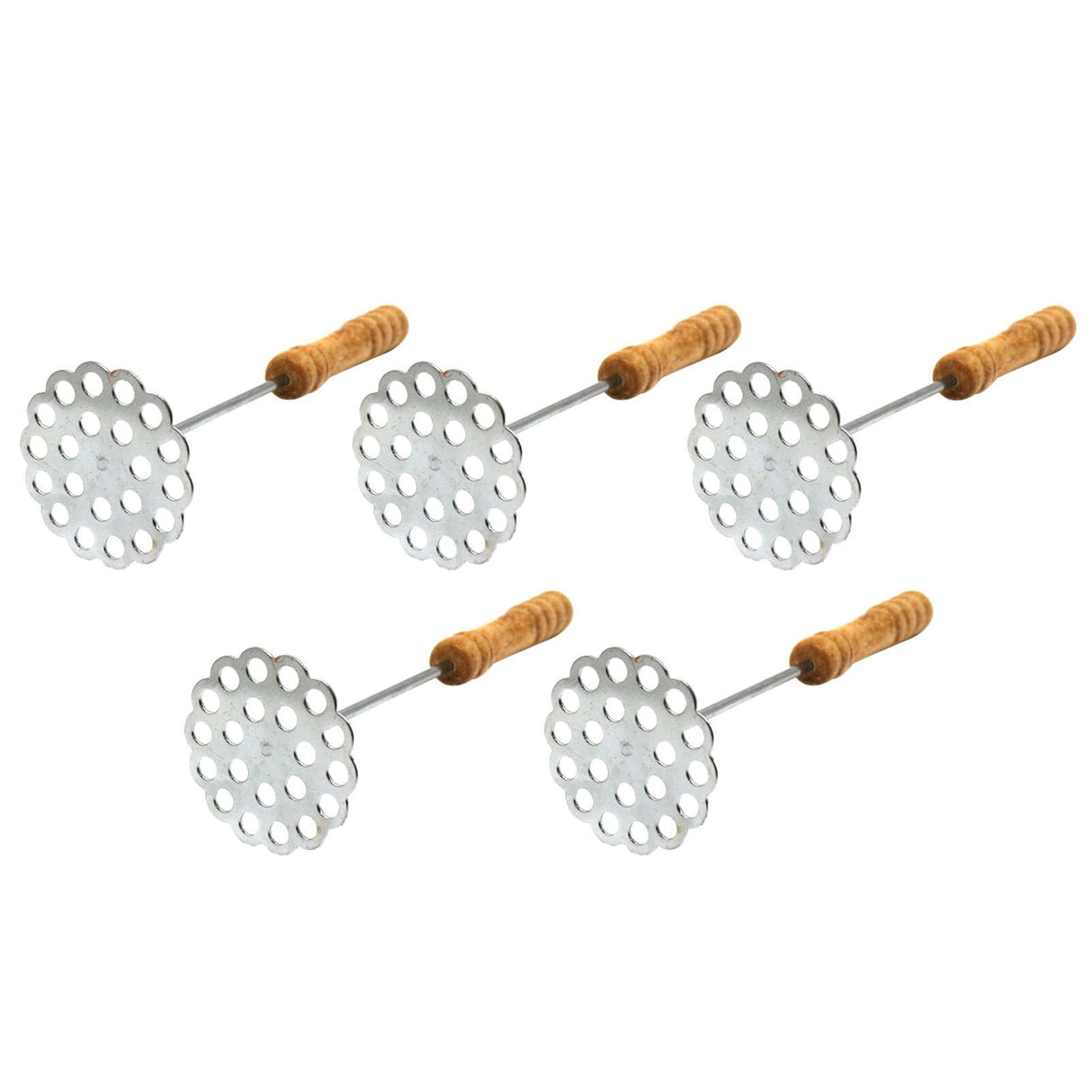 5pcs Potato Masher Portable Stainless Steel Wooden Handle Manual Spud Smasher Kitchen Tool