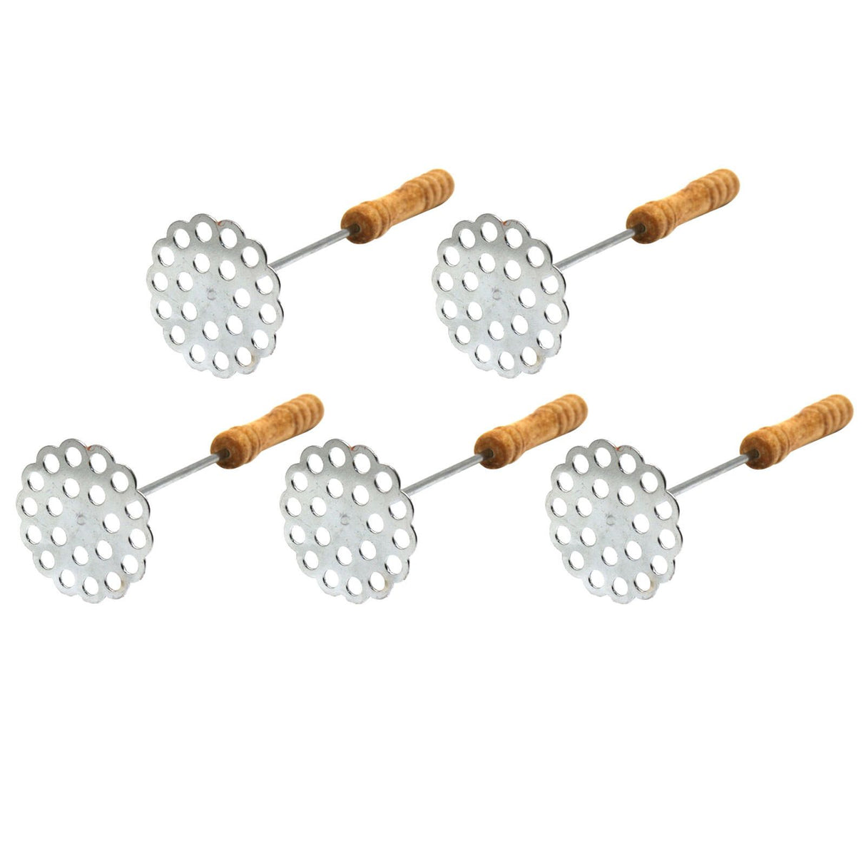 5pcs Potato Masher Portable Stainless Steel Wooden Handle Manual Spud Smasher Kitchen Tool