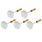 5pcs Potato Masher Portable Stainless Steel Wooden Handle Manual Spud Smasher Kitchen Tool