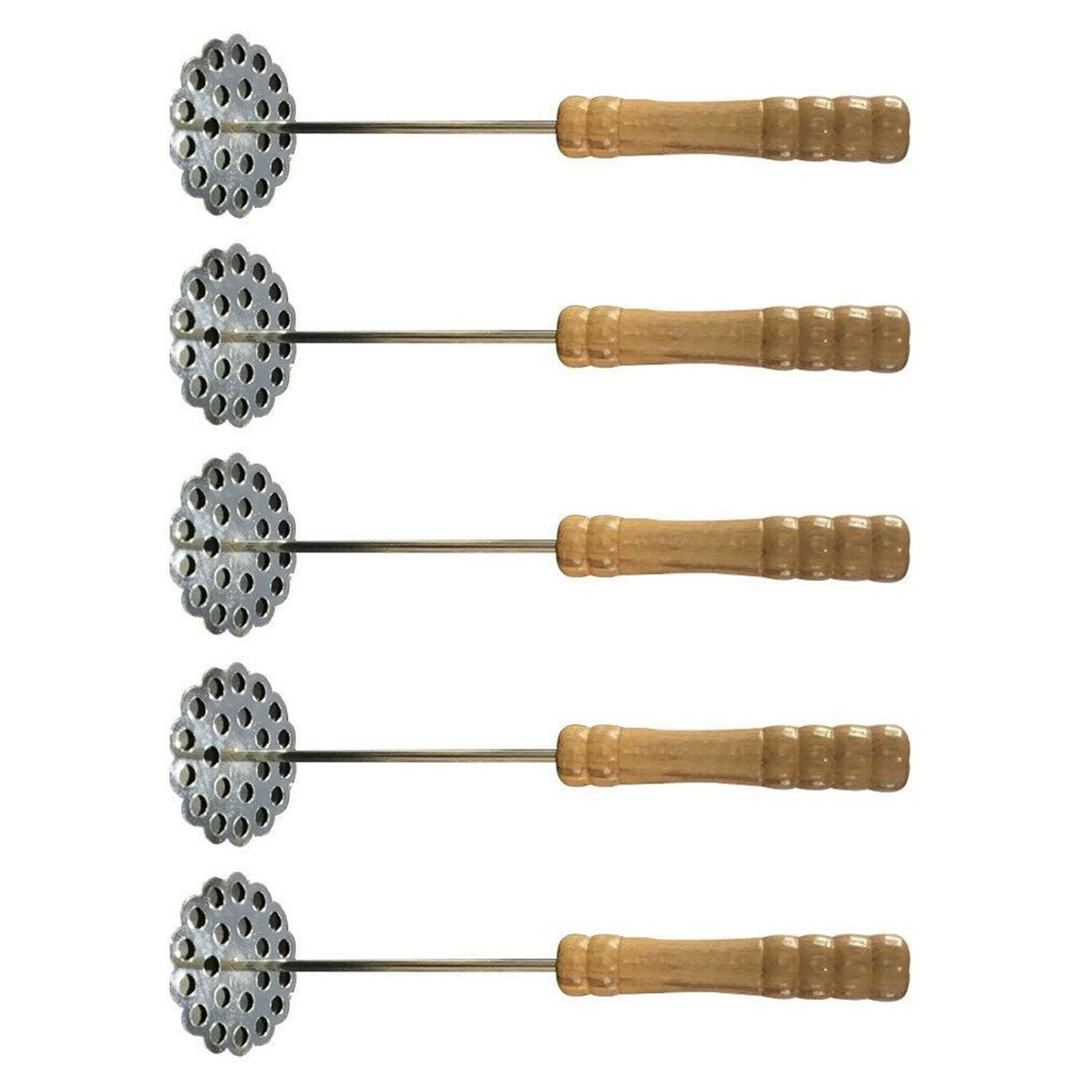 5pcs Potato Masher Portable Stainless Steel Wooden Handle Manual Spud Smasher Kitchen Tool