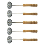 5pcs Potato Masher Portable Stainless Steel Wooden Handle Manual Spud Smasher Kitchen Tool - Top-Down View