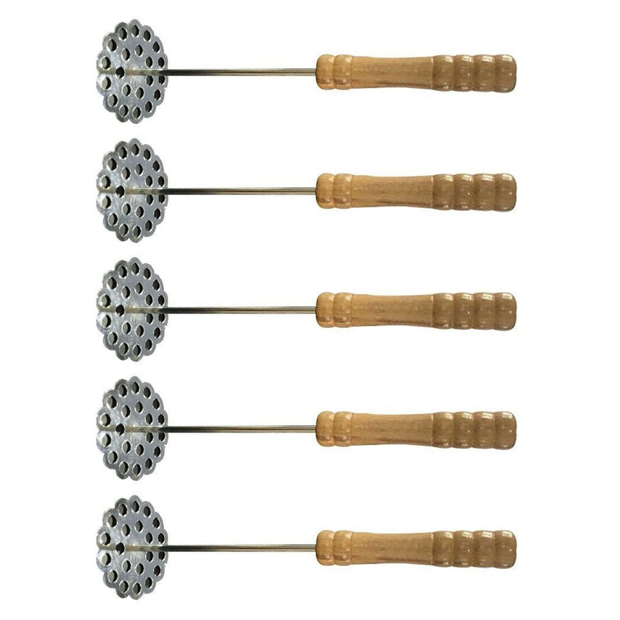5pcs Potato Masher Portable Stainless Steel Wooden Handle Manual Spud Smasher Kitchen Tool