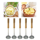 5pcs Potato Masher Portable Stainless Steel Wooden Handle Manual Spud Smasher Kitchen Tool