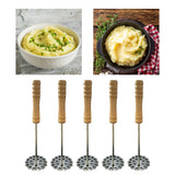 5pcs Potato Masher Portable Stainless Steel Wooden Handle Manual Spud Smasher Kitchen Tool - Rear View