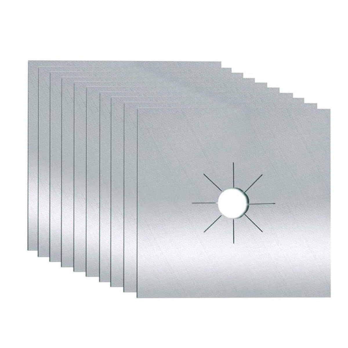 10pcs Gas Range Stove Cover Thickness 0.2mm Waterproof Reusable Heat Resistant Fiberglass Gas Stove Protector Pad Silver