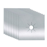 10pcs Gas Range Stove Cover Thickness 0.2mm Waterproof Reusable Heat Resistant Fiberglass Gas Stove Protector Pad Silver - Front View