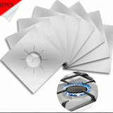 10pcs Gas Range Stove Cover Thickness 0.2mm Waterproof Reusable Heat Resistant Fiberglass Gas Stove Protector Pad Silver - 45-Degree Angle