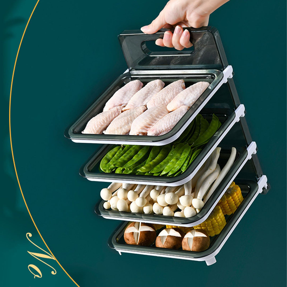 Wall Mounted Food Sorting Tray 4 Layers Storage Tray Collapsible Side Dish Stacking Storage for Hotpot Kitchen Grey