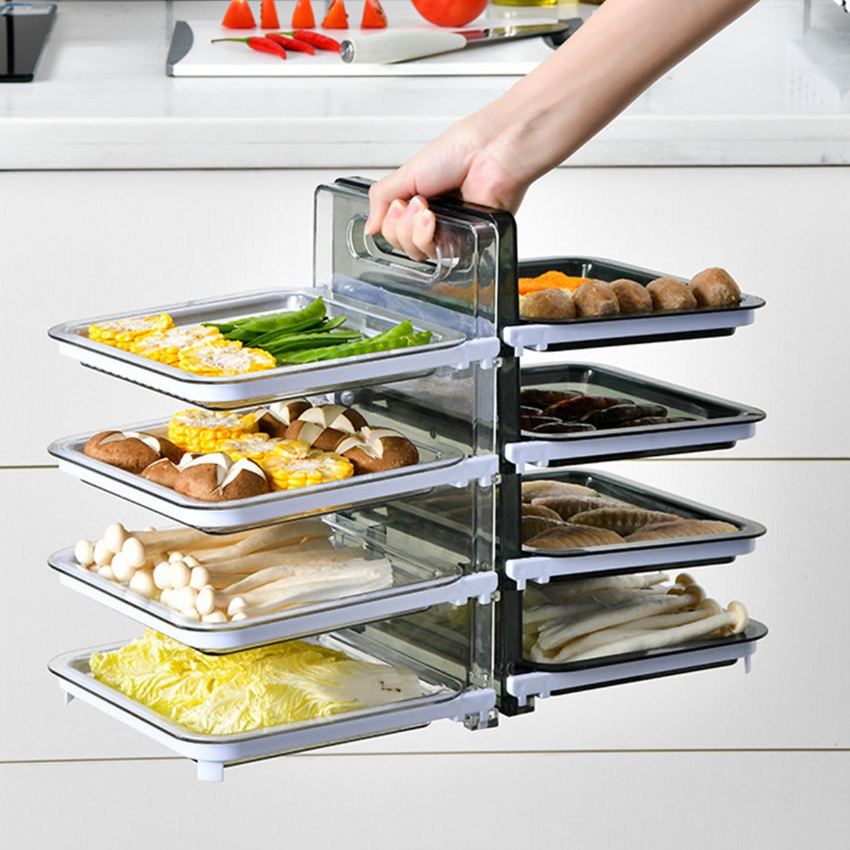 Wall Mounted Food Sorting Tray 4 Layers Storage Tray Collapsible Side Dish Stacking Storage for Hotpot Kitchen Grey