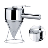 Stainless Steel Pancake Batter Dispenser Funnel 1200ML Large Capacity Conical Funnel with Rack Handle 21mm Aperture
