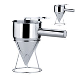 Stainless Steel Pancake Batter Dispenser Funnel 1200ML Large Capacity Conical Funnel with Rack Handle 21mm Aperture