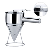 Stainless Steel Pancake Batter Dispenser Funnel 1200ML Large Capacity Conical Funnel with Rack Handle 21mm Aperture
