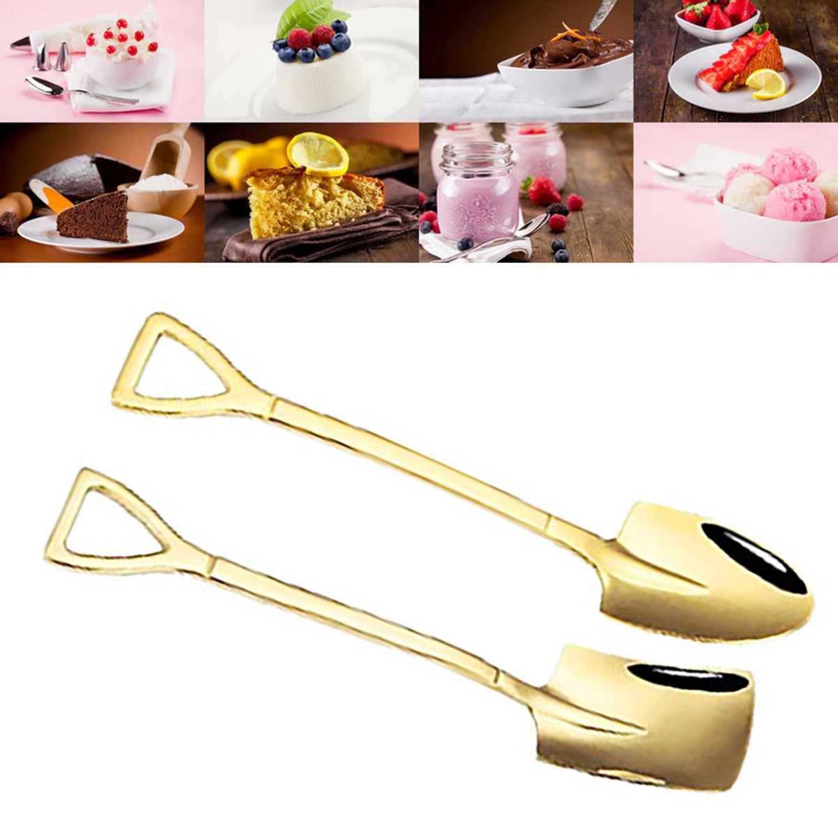 6Pcs Shovel Spoon Set 15cm Stainless Steel Square Shovel Spoon and Pointed Shovel Spoon Set for Home Outdoor Office Titanium