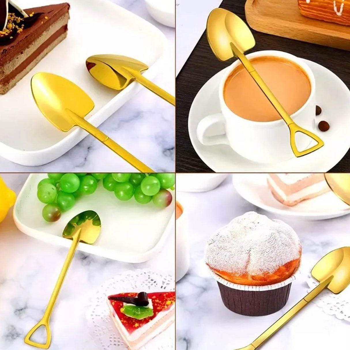 6Pcs Shovel Spoon Set 15cm Stainless Steel Square Shovel Spoon and Pointed Shovel Spoon Set for Home Outdoor Office Titanium