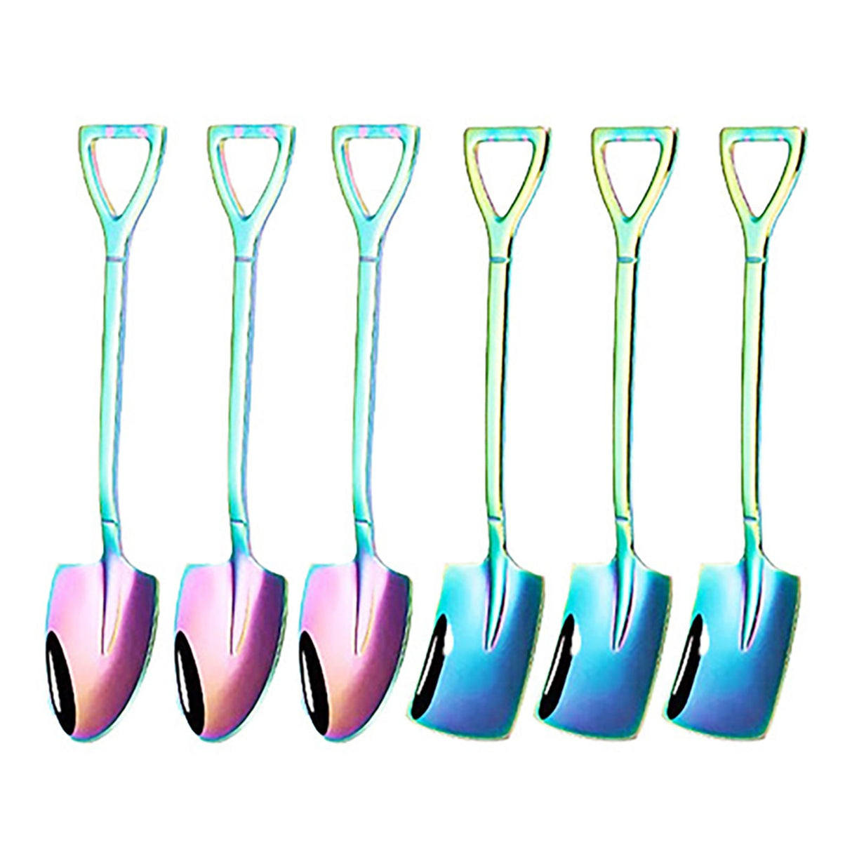 6Pcs Shovel Spoon Set 15cm Stainless Steel Square Shovel Spoon and Pointed Shovel Spoon Set for Home Outdoor Office Colorful