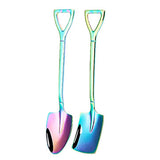 6Pcs Shovel Spoon Set 15cm Stainless Steel Square Shovel Spoon and Pointed Shovel Spoon Set for Home Outdoor Office Colorful