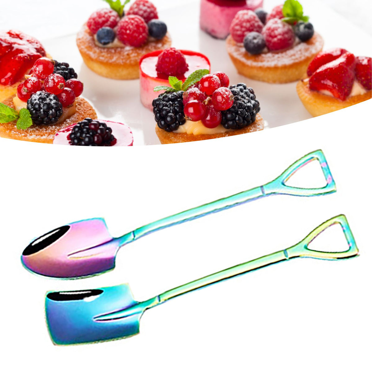 6Pcs Shovel Spoon Set 15cm Stainless Steel Square Shovel Spoon and Pointed Shovel Spoon Set for Home Outdoor Office Colorful
