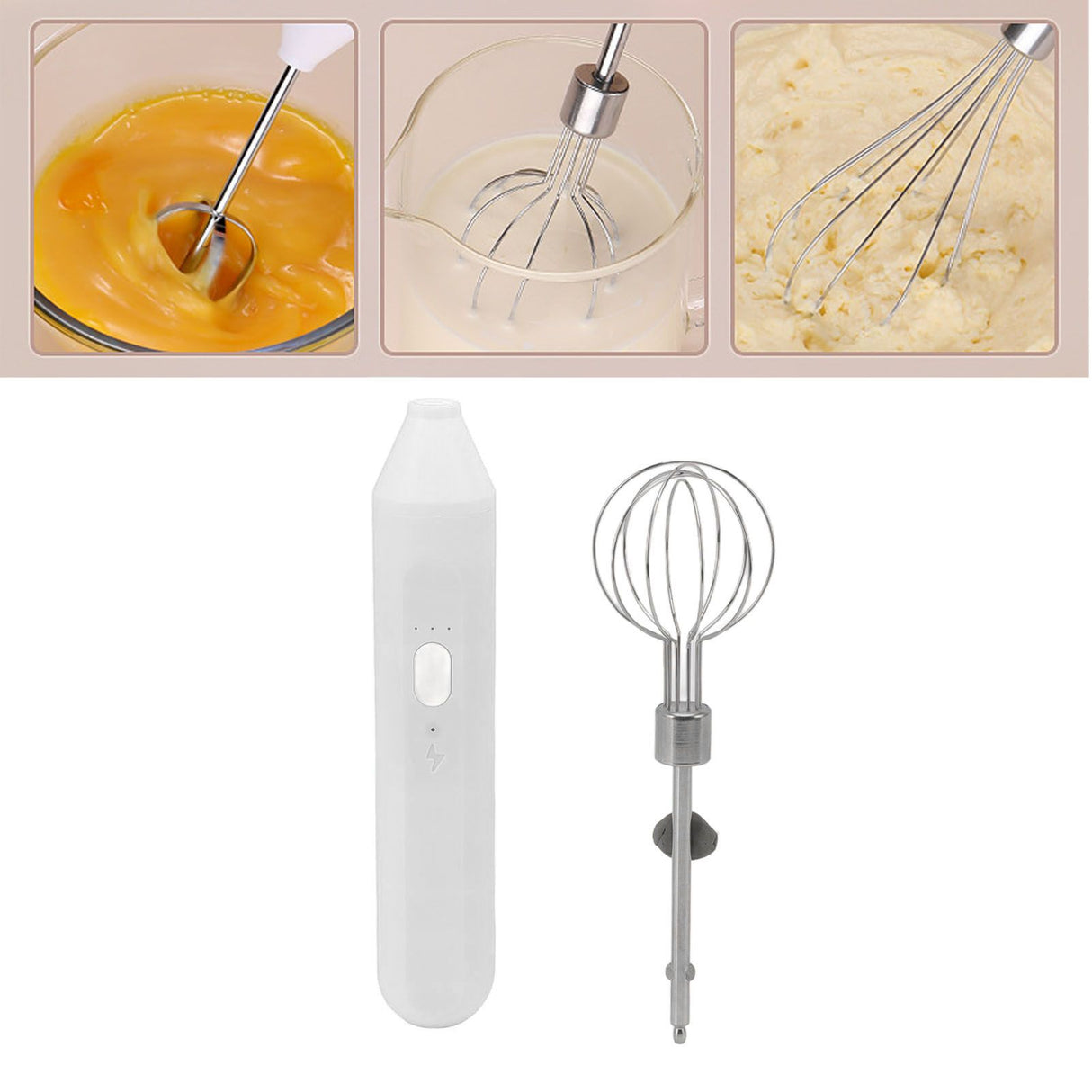 Electric Hand Mixer Three Different Speeds Battery Powered Handheld Milk Frother for Home Baking White