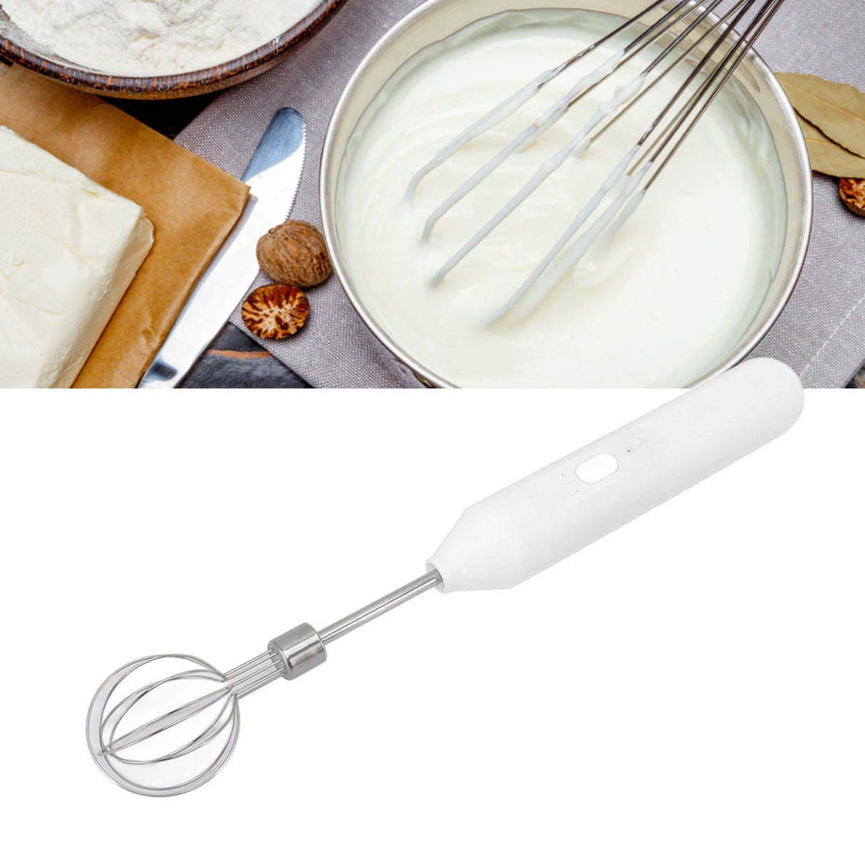 Electric Hand Mixer Three Different Speeds Battery Powered Handheld Milk Frother for Home Baking White