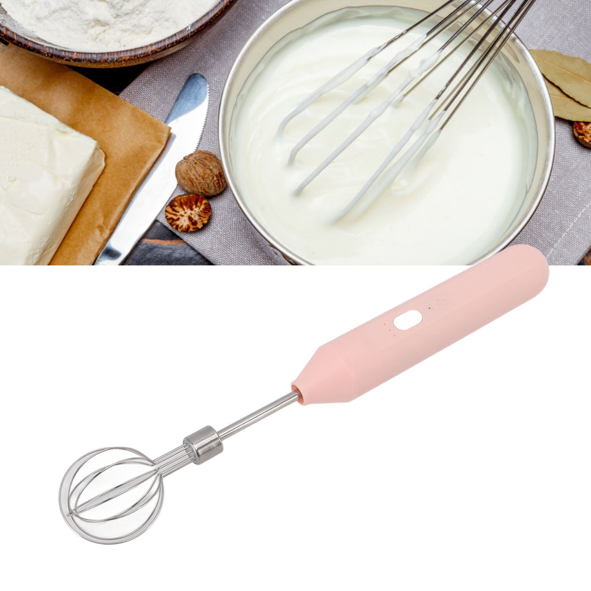 Electric Hand Mixer Three Different Speeds Battery Powered Handheld Milk Frother for Home Baking Pink