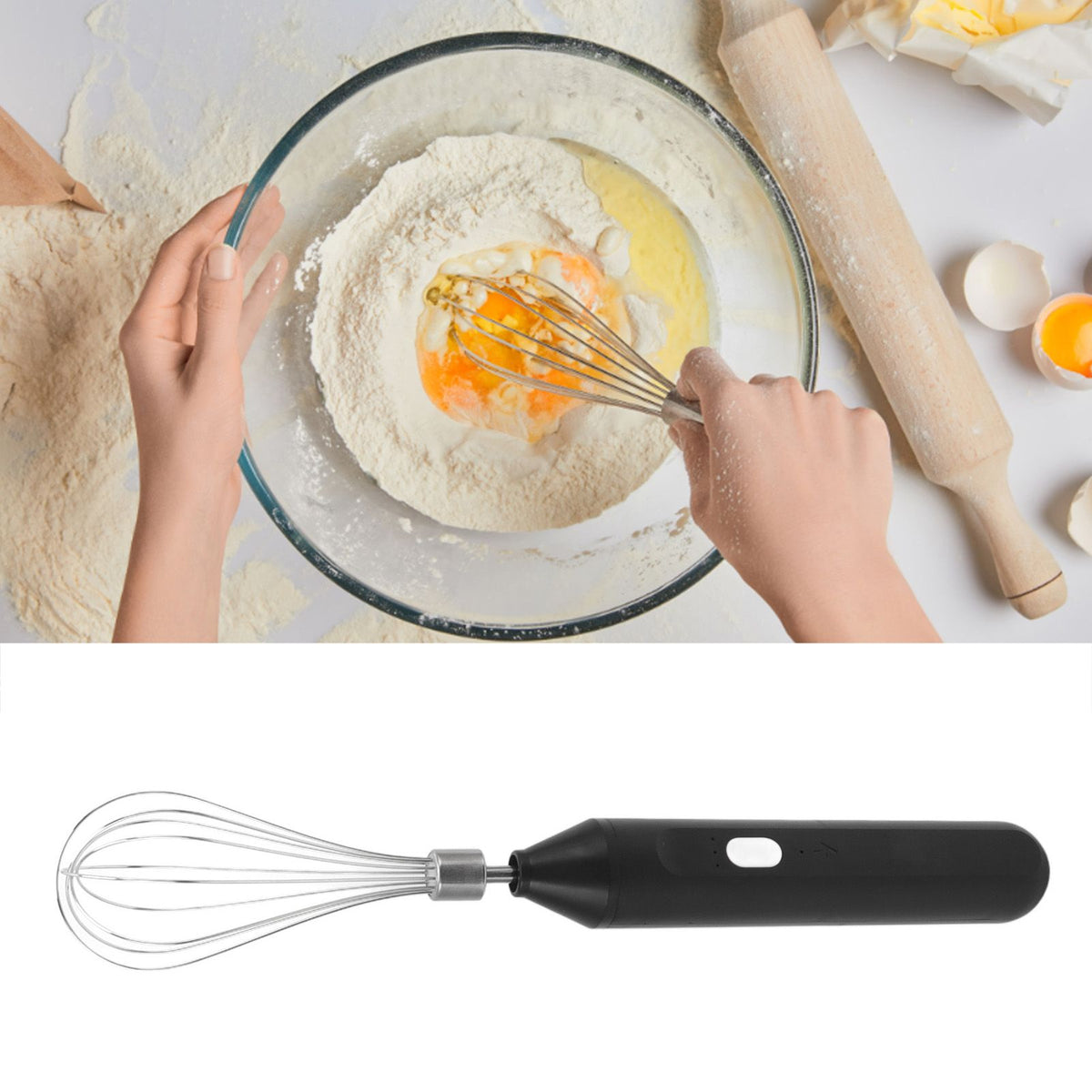 Electric Egg Beater Handheld USB Charging Milk Frother Portable Cordless Drink Mixer with Stainless Steel Whisk Black