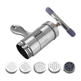 Manual Press Pasta Machine Stainless Steel Hand Wringing Noodles Making Machine with 5 Noodle Mould