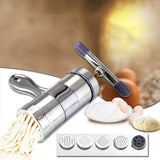 Manual Press Pasta Machine Stainless Steel Hand Wringing Noodles Making Machine with 5 Noodle Mould - 45-Degree Angle