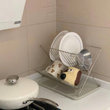 Dish Drainers Foldable X Shape 2 Tier Dish Drying Rack Dinner Plate Bowl Drying Holder Rack for Kitchen Counters